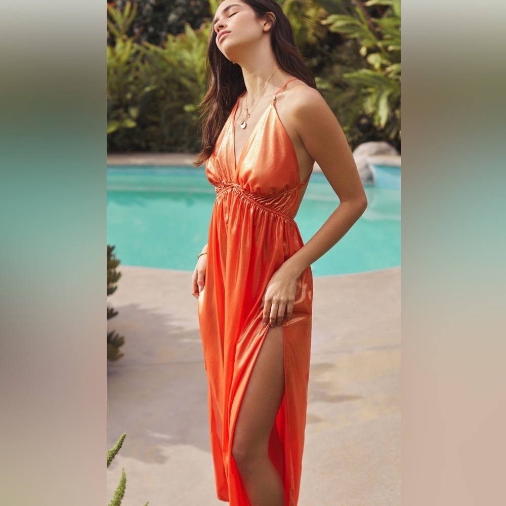 Anthropologie Shine Maxi Dress in‎ Tangerine NWT